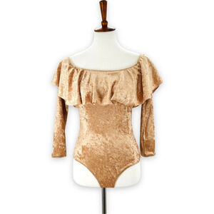 🍀 Aria Clothing Women's Gold Ruffle Scoop Neck One Piece Bodysuit Size Small